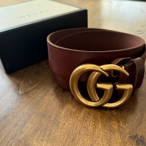 Gucci Brown Leather Gold GG 80